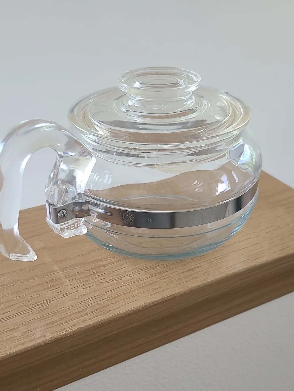 Vintage Pyrex Clear Glass Teapot with Silver Band